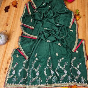 Luxurious Green Silk Saree with Intricate Gotta Patti Work, Perfect for Indian Festivals and Weddings, Ideal for Bridal Wear