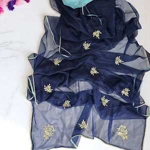 Designer Indian Sari in Blue Organza with Intricate Tubelite Stone Work - A Timeless Gift for Her, Perfect for Wedding Party Wear