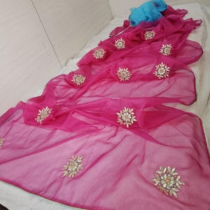 Soft Organza Silk Saree With Gotta Patti Handwork Saree For USA Women Designer Saree For Wedding Party Wear Pink Saree, Special Gift