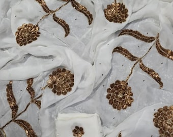 Handmade Sequin Chiffon Saree, Indian Wedding Wear