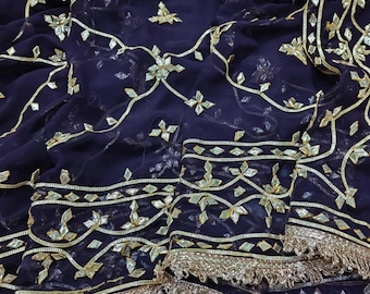 Handmade Chiffon Saree, Heavy Sitara Embellishment, Indian Wedding