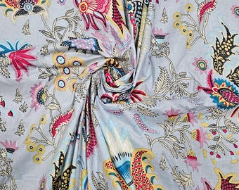 Indian Floral Print Soft Cotton Fabric, Dressmaking Fabric By Yard