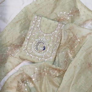 Hand Embroidered Indian Salwar Kameez, Punjabi Chanderi Beautiful Gota Patti & Zardozi Work Salwar Kameez Wedding and Party wear Custom Size
