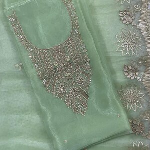 Handcrafted Organza Salwar Kameez, Zardozi Embroidered Kurti Palazzo Set
