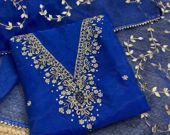 Hand Embroidered Salwar Kameez, Chanderi Zardozi Work, Custom Size