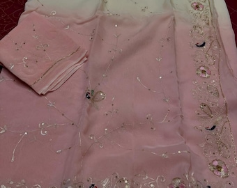 Handmade Chiffon Saree, Kasab Embroidery, Indian Wedding Wear