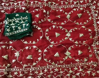 Handmade Chiffon Saree, Indian Wedding Wear, Heavy Kasab Work