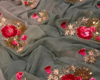 Handmade Chiffon Saree, Gota Patti Embroidery, Indian Wedding Wear