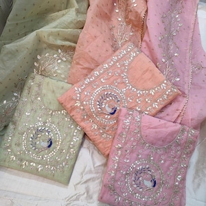 Indian Salwar Kameez, Punjabi Chanderi Beautiful Gota Patti & Zardozi Work Salwar Kameez Wedding and Party wear for Woman&#39;s Custom Size
