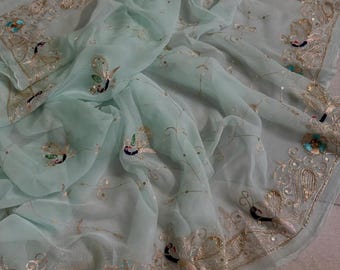 Handmade Chiffon Saree, Kasab Embroidery, Indian Wedding Outfit