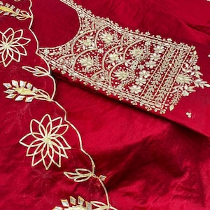 Designer Red Chanderi Salwar Kameez Suit Heavy Eid Edit Punjabi Patiala Suit Farsi Salwar Suit for Party Custom Made for Girls and Women