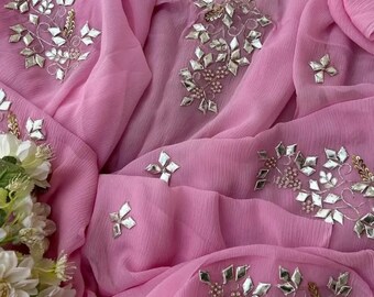 Embroidered Chiffon Saree | Designer Indian Sari for Wedding | Sequin Work Ethnic Wear | Fancy Party Wear Saree | Festive Clothing