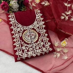 Handmade Organza Salwar Kameez With Hand Embroidery Gotta Work Punjabi Salwar Suit Wedding & Party Designer Kurti Dupatta, Color Custom Size