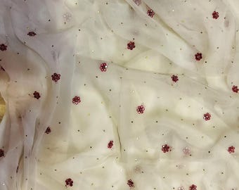 Handmade Diamond Chiffon Saree, Indian Wedding Wear, Unstitched Blouse