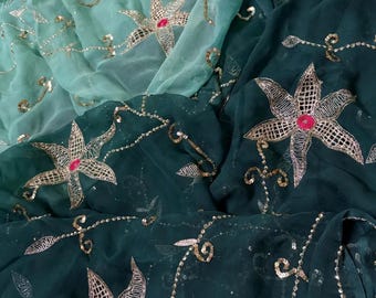 Designer Sequins Chiffon Saree, Indian Wedding Outfit
