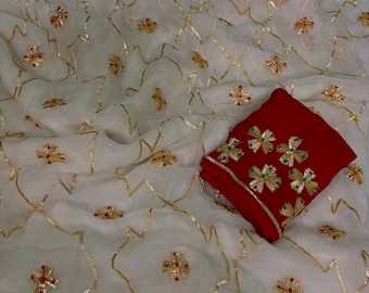 Handmade Chiffon Saree, Sitara Embellishment, Indian Wedding Wear