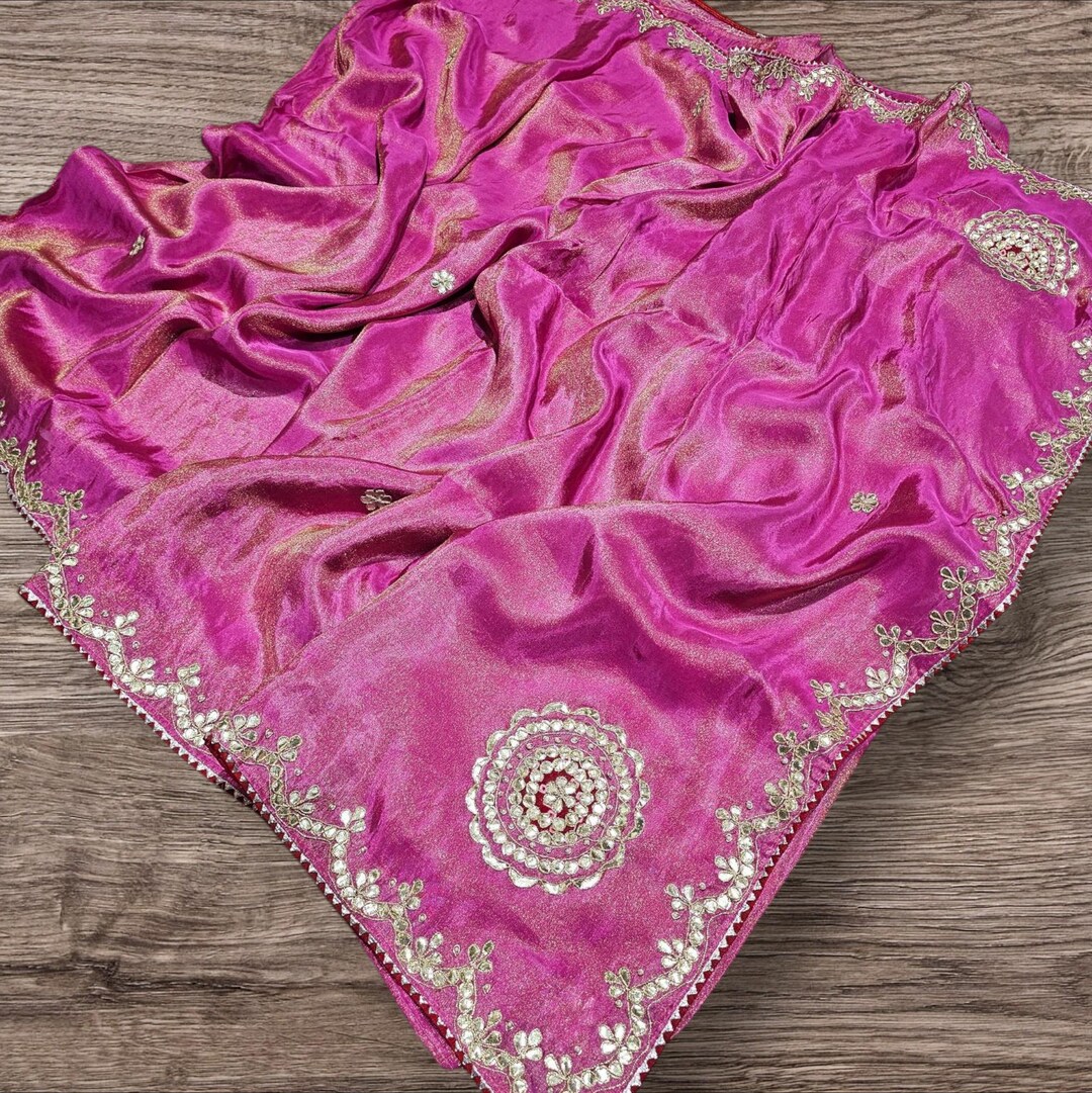 Sari Handwork Elegant Pink Silk Saree – Handwork Floral Designer Sari - Etsy