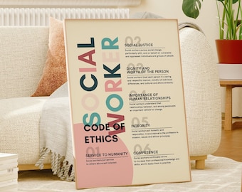 Social Worker Code of Ethics Prints, Social Work Values, NASW Code of Ethics Poster, Social Work Poster, Social Work Gift, Code of Ethics