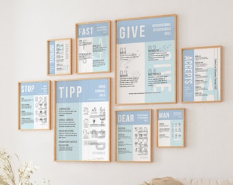 8 DBT Posters Art, Distress Tolerance DBT, Emotional Regulation Poster, DBT Coping Skills, Dialect Therapy Posters Bundle, Mental Health