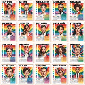 LGBTQ Bulletin Board, Inclusive Pride Month Printable, LGBT History, Queer Icons Art Poster, Inclusive Classroom Decor, Pride Quotes