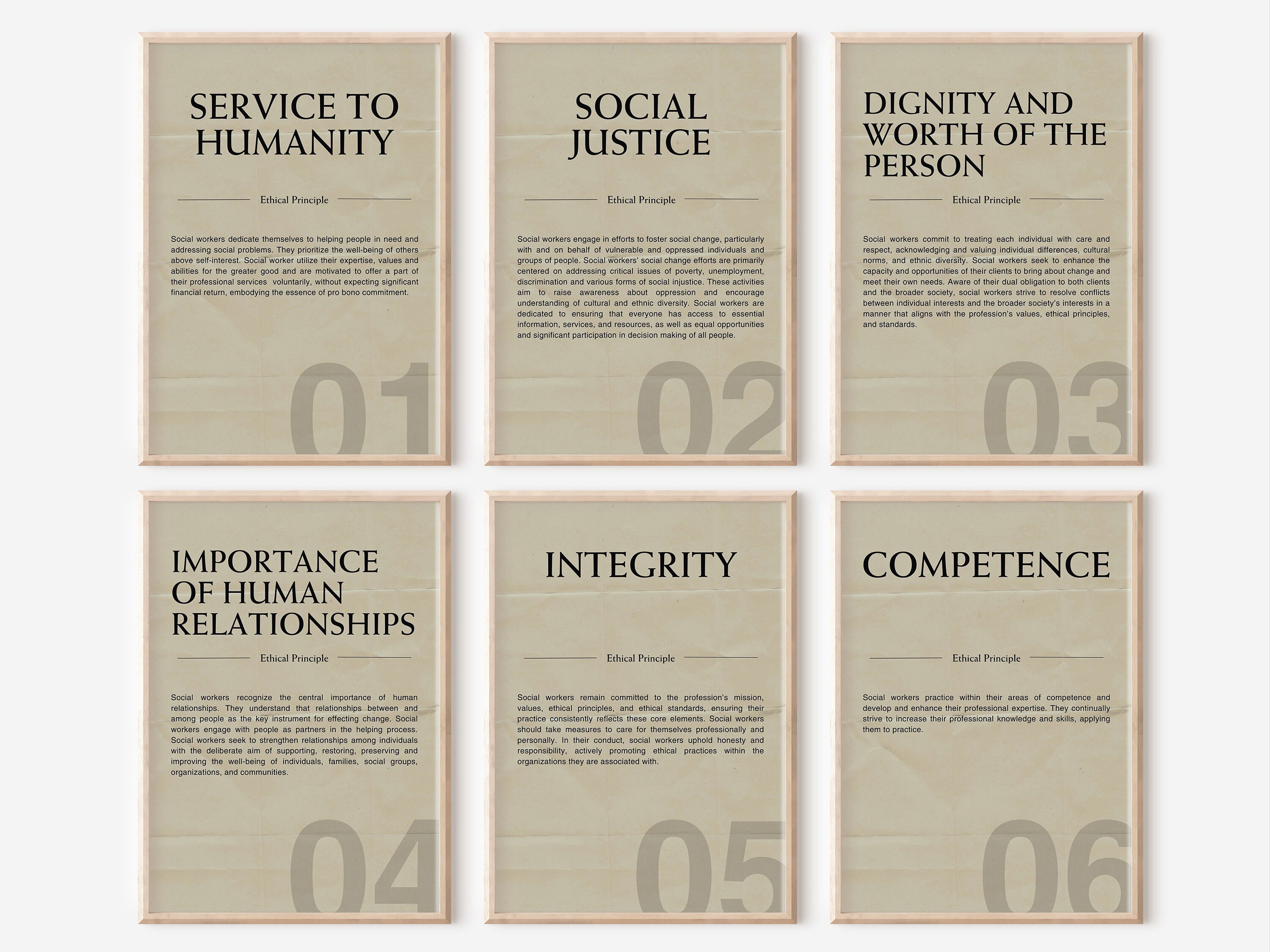 Set of 6 Social Worker Code of Ethics, Social Work Values, NASW Code of
