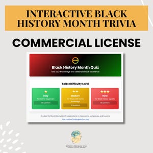 Commercial License For African American Trivia, Black History Month Games, Black History Facts For Teens, African American Party Prints