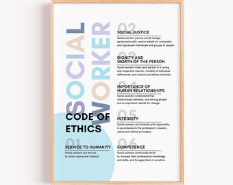 Social Work Ethics, Social Worker Graduation Gift, School Social Work Poster, Social Work Code of Ethics, Appreciation Wall Art Thank You