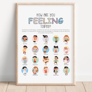 Póster de sentimientos, póster de emociones, tabla de sentimientos, ¿Cómo te sientes?, póster educativo, póster del rincón de la calma, decoración Montessori para la educación en casa.