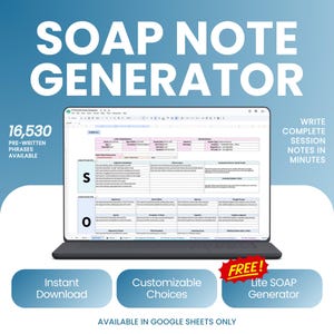 SOAP Note Generator Google Sheets | Therapy Session Notes | Therapist Counselor Social Worker Psychologist | Clinical Documentation Tool