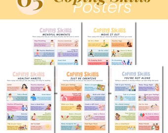 Healthy Coping Skills Poster, Growth Mindset Poster For Classroom, Playroom Poster Emotions, Therapy Office Decor, Coping Strategies