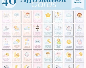 40 tarjetas de afirmación para la hora de dormir para niños, tarjetas de ánimo, tarjetas de afirmaciones positivas, tarjetas de afirmación imprimibles, mindfulness para niños