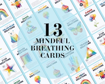 Mindful Breathing Cards, Calming Corner Activities, Anxiety Relief, Breathing Exercises, Grounding Technique, Breathing Flashcards