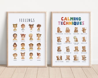 Feelings Poster, Calming Techniques, Emotions Chart, Feelings Chart, Montessori Poster, Homeschool Decor, Educational Poster