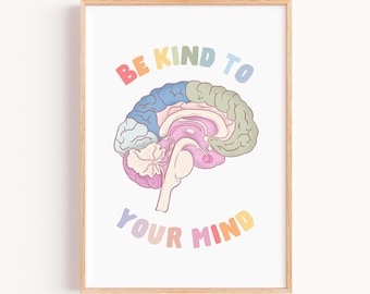 Wees lief voor je geest Print, zelfzorg afdrukbaar, hou van jezelf, positiviteitsposter digitaal, bevestigingsposter kinderen, schoolbegeleider