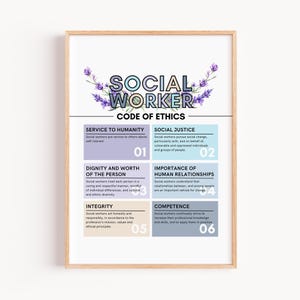 Código de Ética del Trabajador Social, Póster de Valores del Trabajo Social, Decoración para Oficina de Trabajo Social, Póster de Ética del Trabajo Social, Regalo para Graduados de Trabajo Social