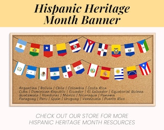 Hispanic Heritage Month Bulletin Board, Hispanic Heritage Month Banner, Spanish Speaking Countries, Hispanic Flags, Spanish Class Decor