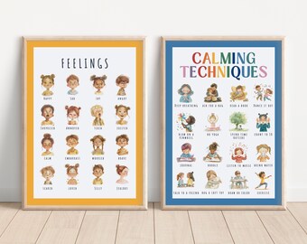 Feelings Poster, Calming Techniques, Emotions Chart, Feelings Chart, Montessori Classroom, Homeschool Decor, Educational Poster