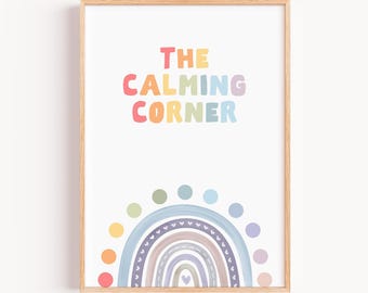 Calming Corner Poster, Counseling Office Decor, Classroom Decor Posters, Calm Corner Display, Emotional Regulation For Kids, Rainbow Sign