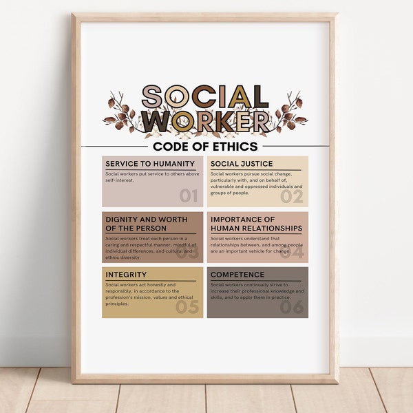 Social Worker Code of Ethics, Social Work Values, NASW Code of Ethics Digital Poster, Social Work Poster, Social Work Gift, Code of Ethics