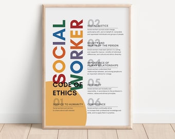 Social Worker Code of Ethics Prints, Social Work Wall Art, Social Worker Printables, NASW Code of Ethics Poster, Social Work Graduation Gift