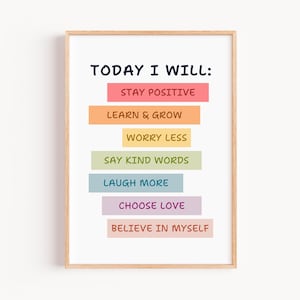 Today I Will Print, Daily Affirmations Wall Decor, Words Of Affirmation Gift, Positive Quotes For Home Classroom, Children&#39;s Room Poster