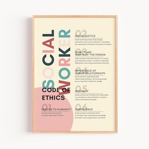 Social Work Office Decor, Social Worker Code of Ethics, Printable Social Work Posters, Social Work Values And Ethics, Social Worker Poster