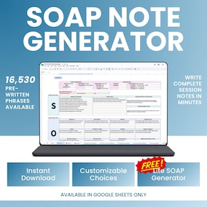 SOAP Note Generator Google Sheets | Therapy Session Notes | Therapist Counselor Social Worker Psychologist | Clinical Documentation Tool
