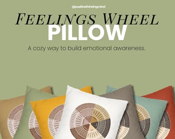 Almohada Rueda de Emociones, Almohada Rueda de Emociones, Almohada Rueda de Sentimientos, Tus Sentimientos Son Validos, Regalo para Psicólogo, Decoración para Consultorio de Terapeutas
