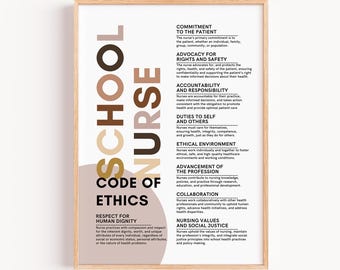 Código de Ética de Enfermería Escolar, Decoración de Oficinas de Enfermería, Póster de Enfermería, Tablón de Anuncios de Enfermería, Decoración de Oficinas de Salud de Enfermería, Decoración de Clínicas de Salud