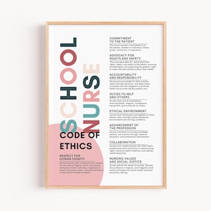 School Nurse Code Of Ethics, Nurse Office Decor, Nurse Poster, Nurse Bulletin Board, Nurse Health Office Decor, Health Clinic Decor
