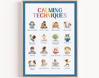 Calming Techniques Poster Toddler, Calm Down Strategies, Coping Skills For Kids, Calming Corner Sign, Classroom Management Decor Educational