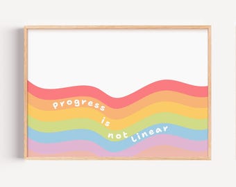 Progress Is Not Linear Poster, Motivational Poster Home Office, School Counselor Quote Wall Art For Kids, Therapy Gift, Classroom Print