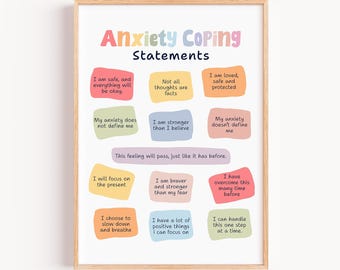 Anxiety Coping Statements Poster, Anxiety Affirmation, Grounding Techniques For Kids Adult, Emotional Regulation, Therapy Office Decor