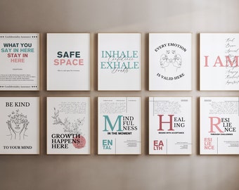 25 Minimalist Mental Health Art, Therapist Office Wall Decor, School Counseling Office Decor, Therapy Posters, School Counselor Art